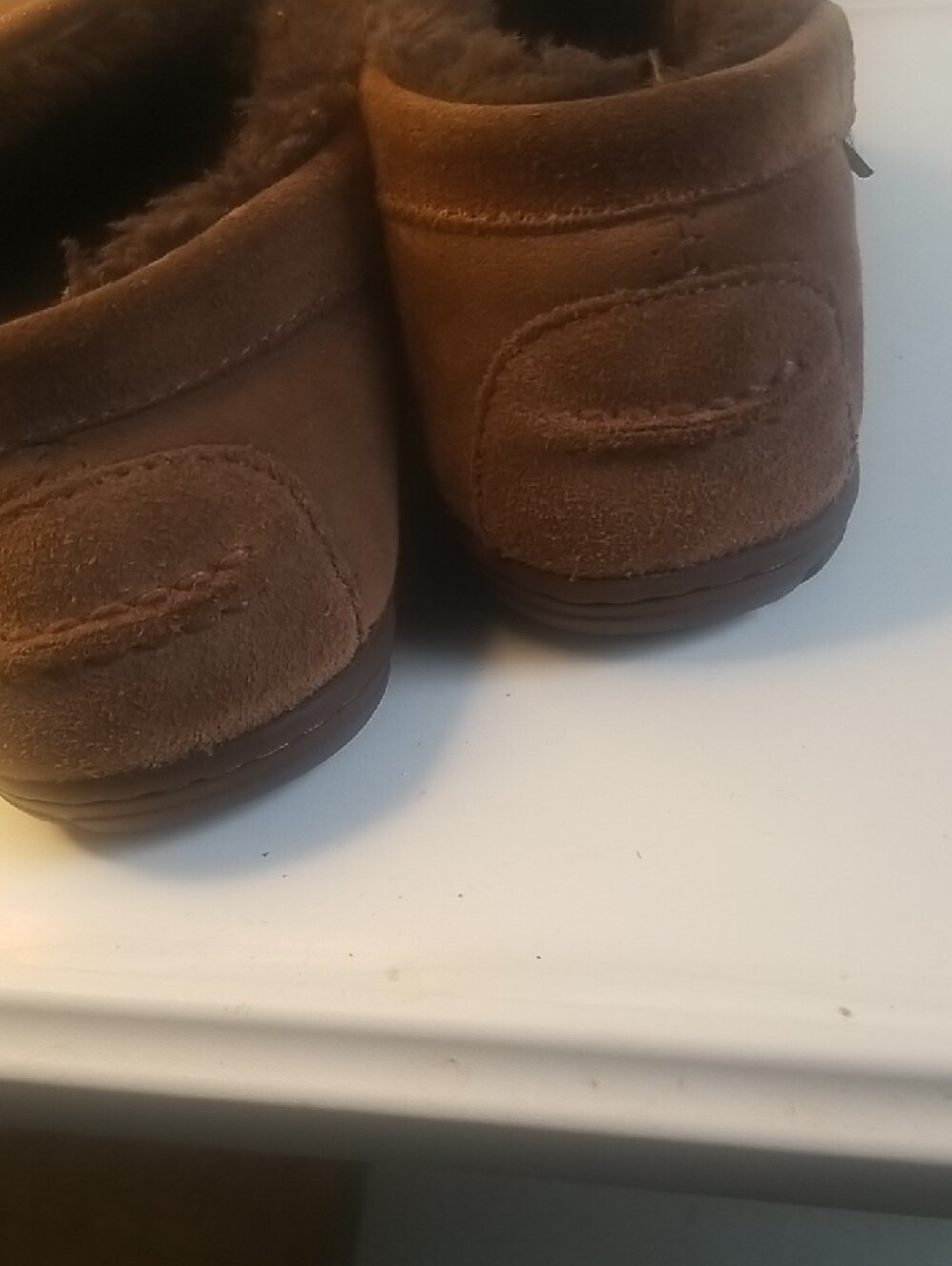 L.L. Bean Men's Brown Suede Moccasin Slippers - Dark Brown Lined Slip-Ons - Picture 7 of 10